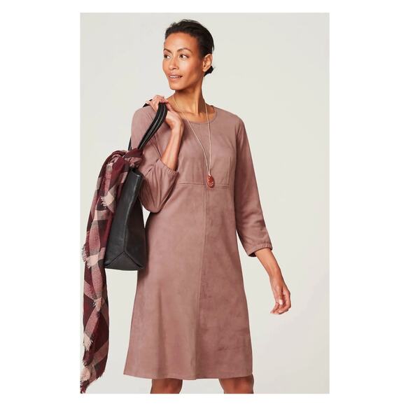 J.Jill Wearever Mauve Haze Ultrasoft Faux Suede Knit Fit&Flare Dress Sz.L Tall - Picture 2 of 15